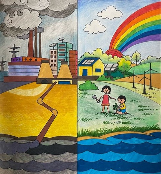 عکس نقاشی هوای پاک و آلوده کلاس دوم