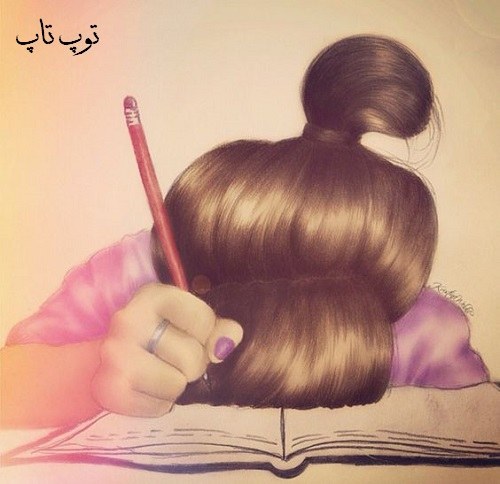 نقاشی دختر در مورد باز شدن مدرسه ها خسته روی کتابها خوابیده