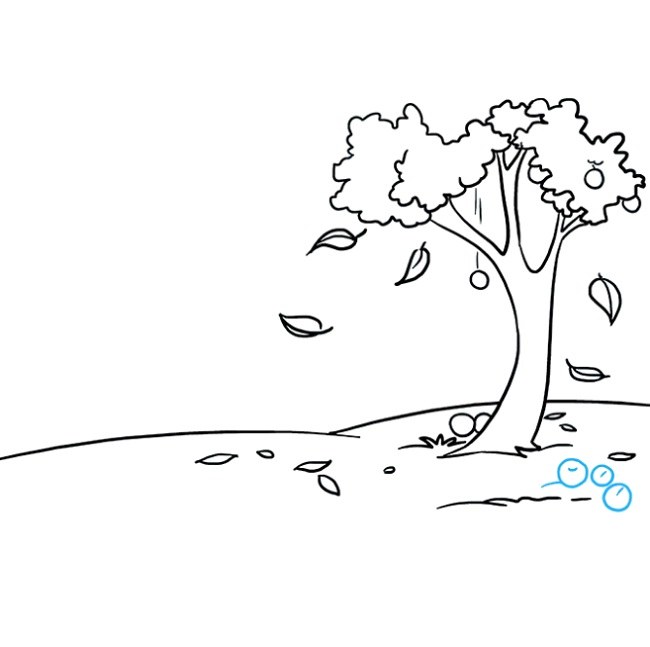 نقاشی منظره پاییزی برای بچه ها مرحله هفتم