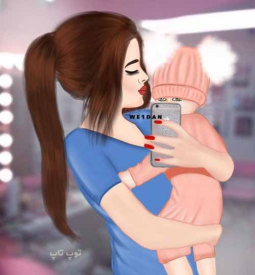 نقاشی دخترونه مادر فرزندی جدید